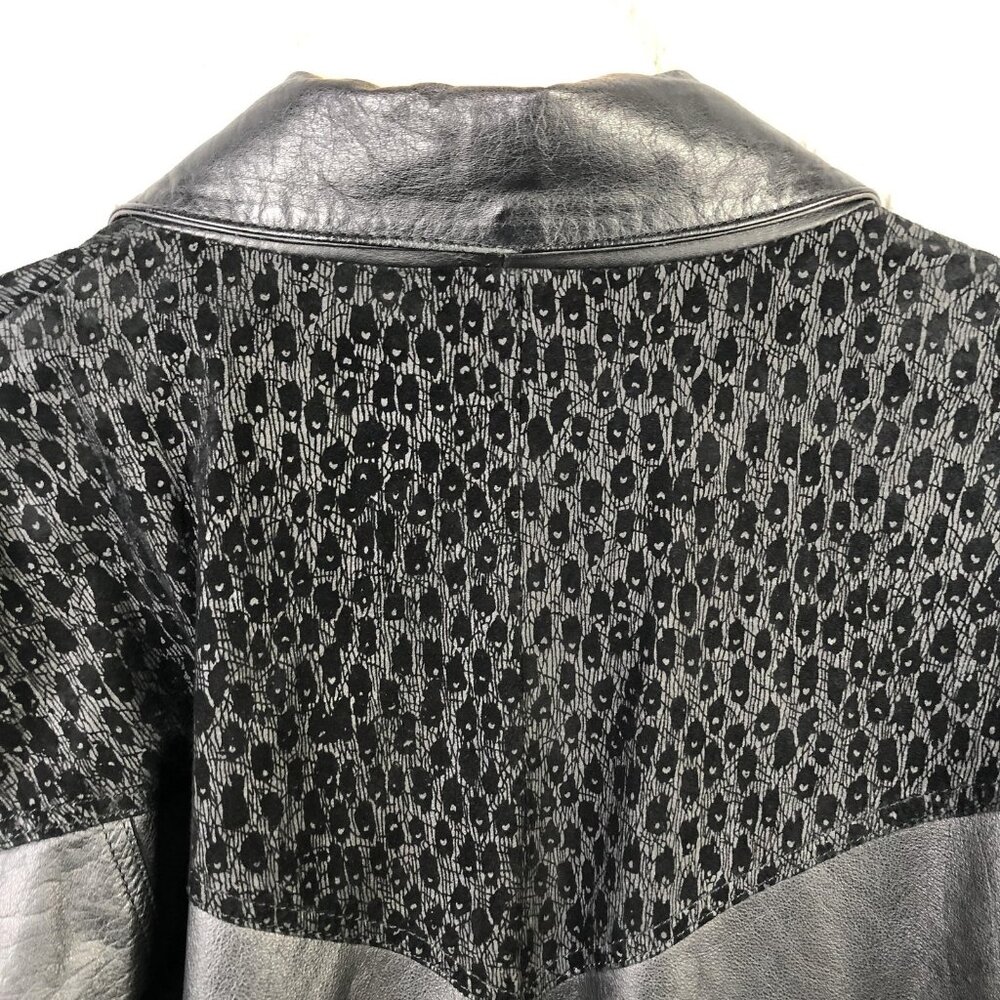Vintage G-III Coat Womens Medium Black Leather Animal Print Long Overcoat 80s - Picture 10 of 16